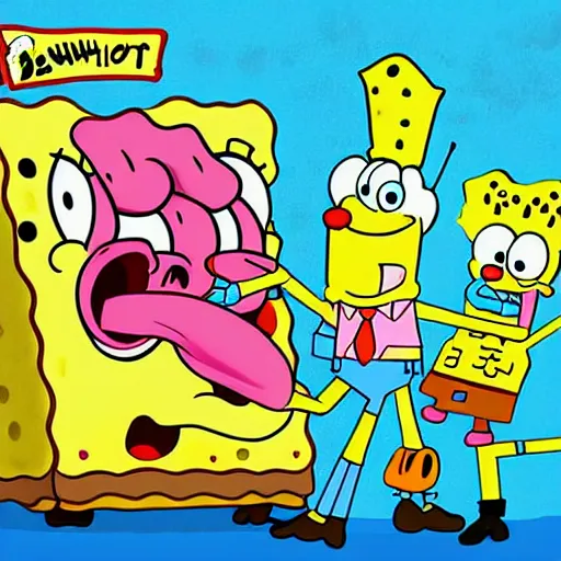 Prompt: spongebob, illustration, art, style cartoon by meatcanyon,