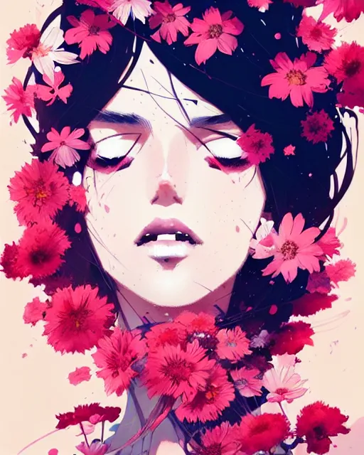 Prompt: a ultradetailed beautiful panting of a stylish woman surrounded by flowers, by conrad roset, greg rutkowski and makoto shinkai, trending on artstation