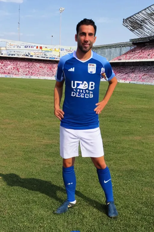 Image similar to jason borgia wearing a racing club de avellaneda shirt