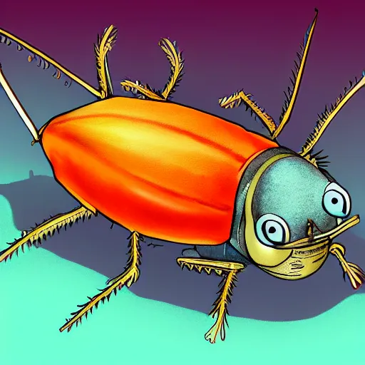 Prompt: kawaii cockroach character, illustration, digital art