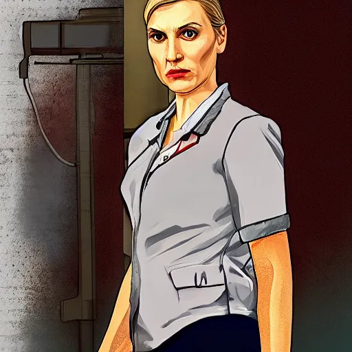 Image similar to Kim Wexler from Better Call Saul as a GTA character portrait, Grand Theft Auto, GTA cover art