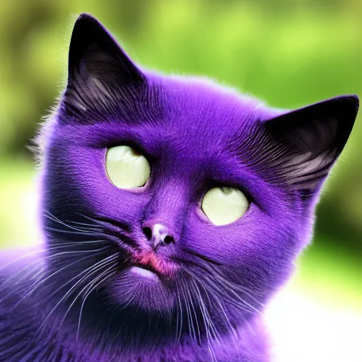 Image similar to purple batman cat with a lot of fur synth wave smiling ultra realistic photorealistic high quality highly detailed 8 k