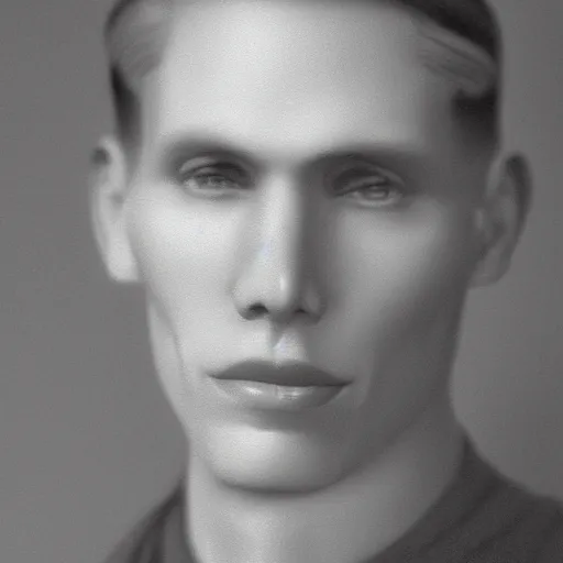 Image similar to A photograph portrait of Jerma985 with short hair in the early 1930s, taken in the early 1930s, grainy, taken on a early 1930s Kodak Camera, realistic, hyperrealistic, very realistic, highly detailed, very detailed, extremely detailed, detailed, digital art, trending on artstation