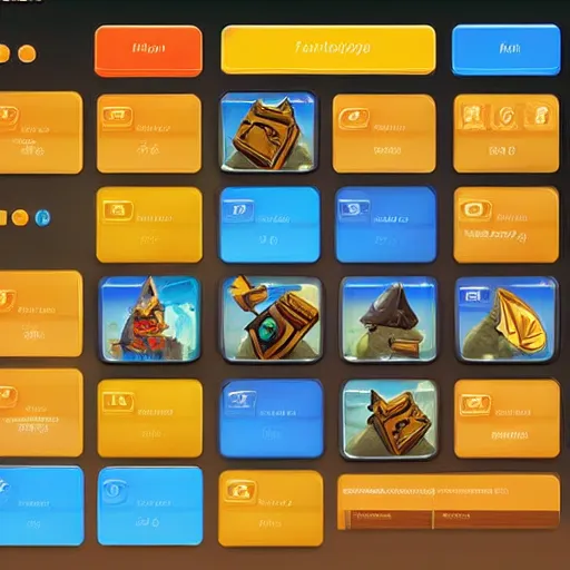 Prompt: UI game design. Hyper casual UI elements pack. Treasure adventure 2.5d