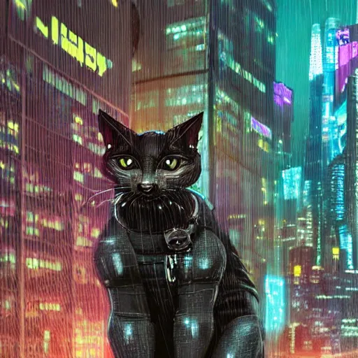 Image similar to cyberpunk cat in the city