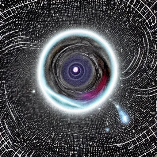 Image similar to hyperrealistic. A black hole in space with radiant tentacles violently devouring the universe.