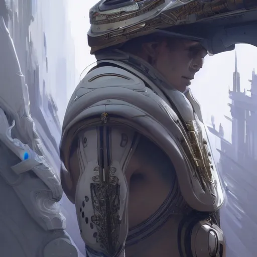 Prompt: A white male of the Amarr race in Eve-Online inside a station, gorgeous, beautiful, intricate, highly detailed, digital painting, artstation, oppressive lighting, sci-fi concept art, sharp focus, illustration, art by greg rutkowski and alphonse mucha
