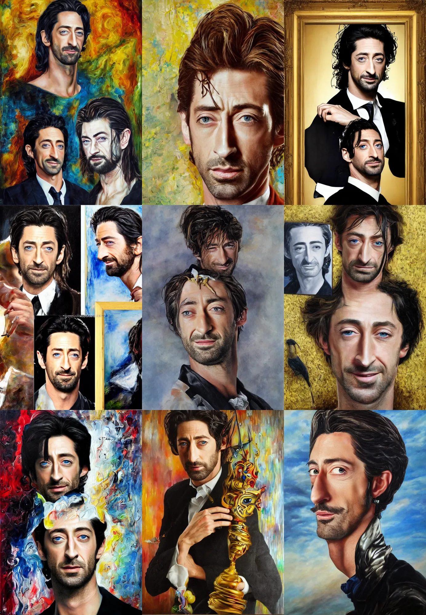 Prompt: high quality high detail portrait adrien brody mix chris hemsworth with painting by salvador dali