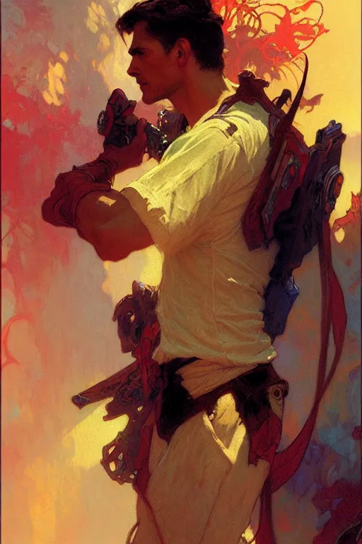 Image similar to attractive man, marvel, cool colors, painting by gaston bussiere, craig mullins, greg rutkowski, alphonse mucha