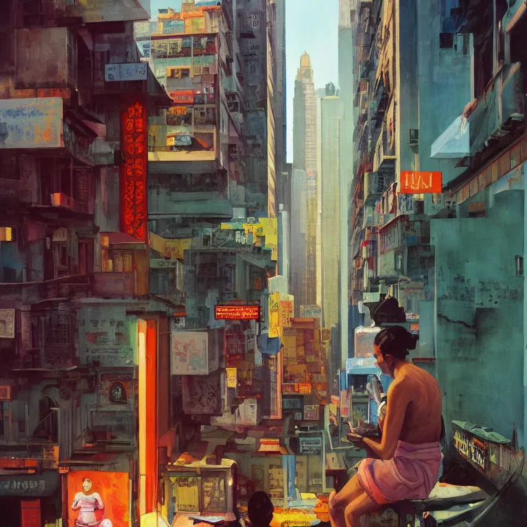 Image similar to shiva in honk kong slums, , painted by Edward Hopper, painted by James Gilleard, airbrush