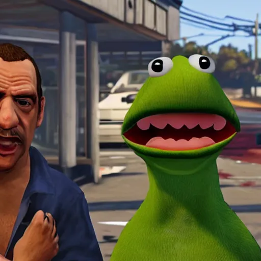 Prompt: a screenshot from GTA V with muppets, photorealistic