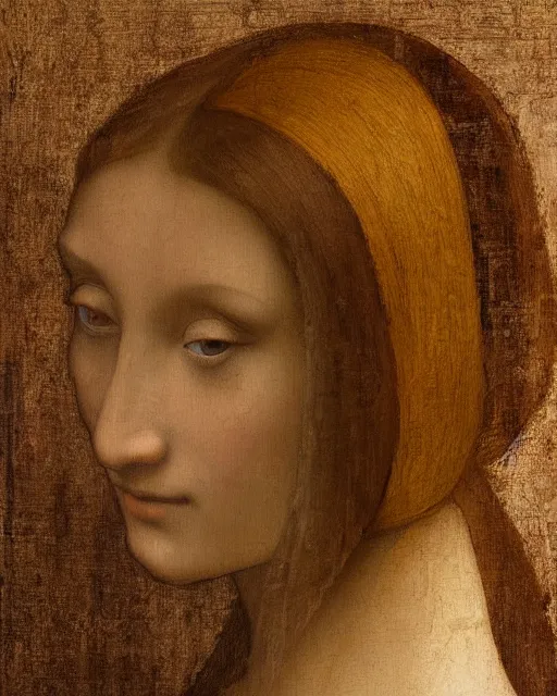 Image similar to a close up of a painting of a woman, a painting by leonardo da vinci, featured on deviantart, pre - raphaelitism, da vinci, fine art, pre - raphaelite