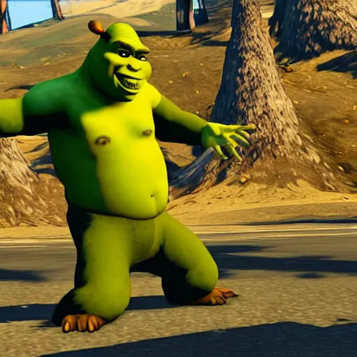 Prompt: shrek in grand theft auto 5