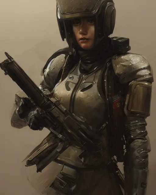 Image similar to Hyper realistic painting of a girl in riot gear, hyper detailed, anime, by greg rutkowski, trending on artstation