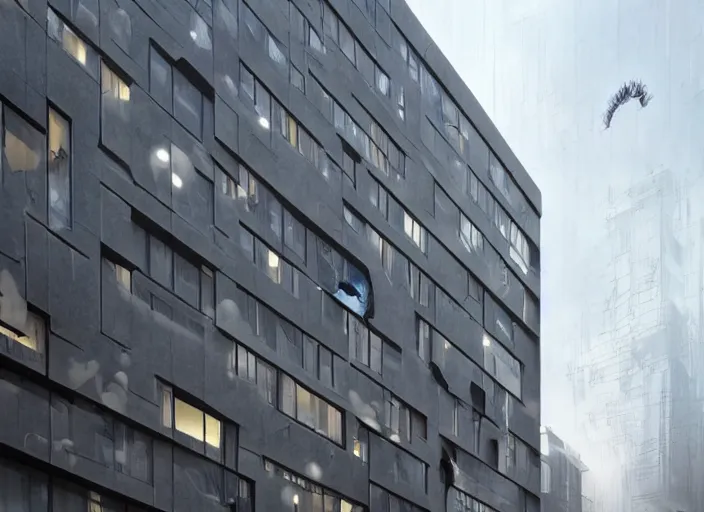 Image similar to projection mapping on an office building ,digital art,realistic,detailed,art by greg rutkowski