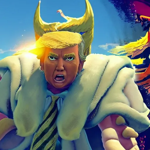 Prompt: “ a still of a donald trump divine beast in breath of the wild ”