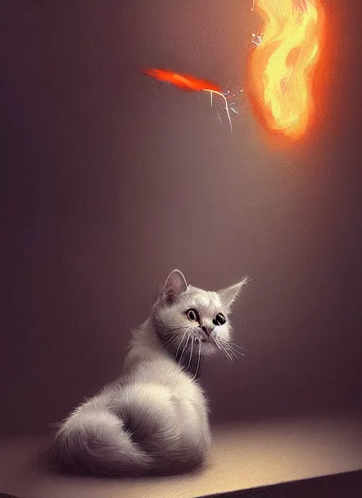 Image similar to a cat thinking about what he had done, vases slowly falling on on the ground, realistic smoke and explosions, elegant, highly detailed, digital illustration, trending in artstation, trending in pinterest, glamor photo, concept art, smooth, sharp focus, art by artgerm and greg rutkowski