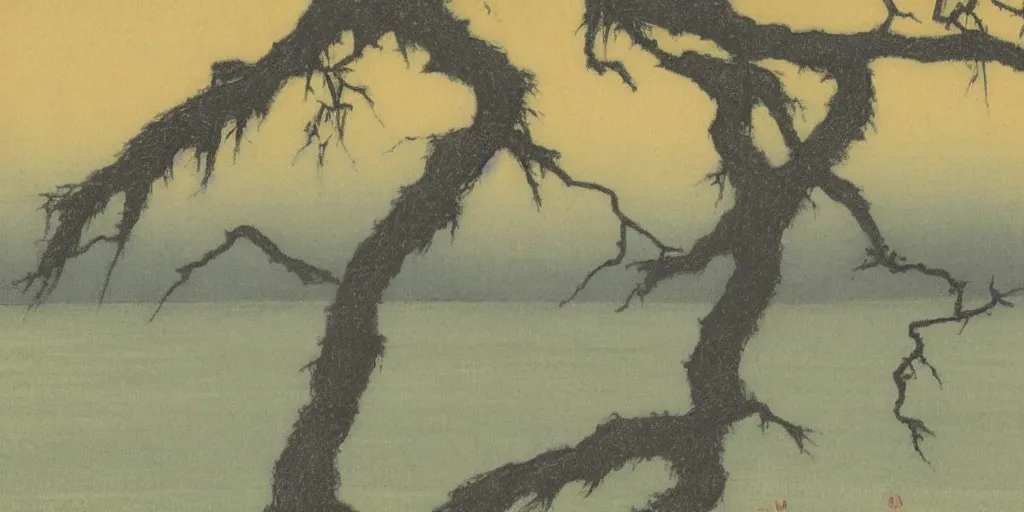 Image similar to savannah at night by ohara koson, 1 9 1 0