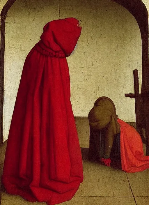 Image similar to red cloth of the floor, medieval painting by jan van eyck, johannes vermeer, florence