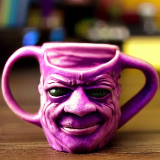 Image similar to a 3 d mug of an ugly mug on a mug, colorful, fantasy,