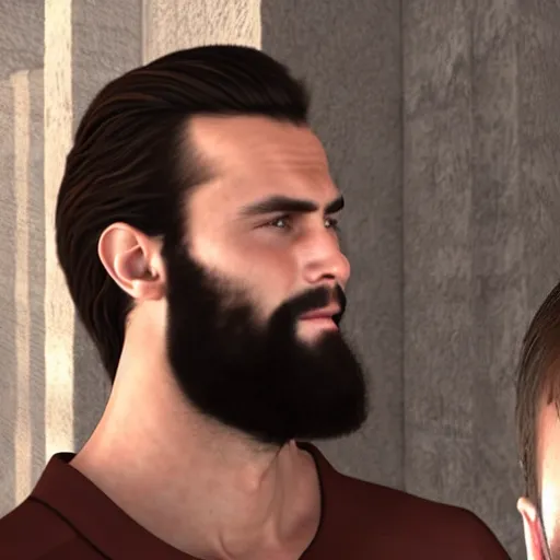 Image similar to Gigachad hanging out with Jesus, photorealistic, 4K