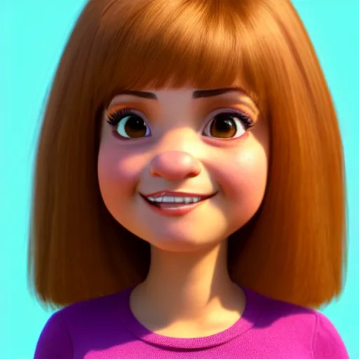 Prompt: A portrait of a plump woman, a cute 3d cgi toon woman with brown hair in a Bob, no bangs, brown eyes, full face, olive skin, romanian heritage, medium shot, mid-shot, hyperdetailed, 8k, trending on artstation, as a Pixar character