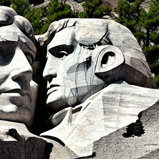 Prompt: mount rushmore with anime girls stone sculptures photographic midday clear lighting