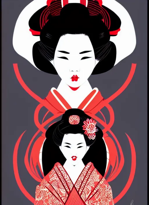 Image similar to silhouette of a geisha, vector art style, medium shot, intricate, elegant, highly detailed, digital art, ffffound, art by jc leyendecker and sachin teng