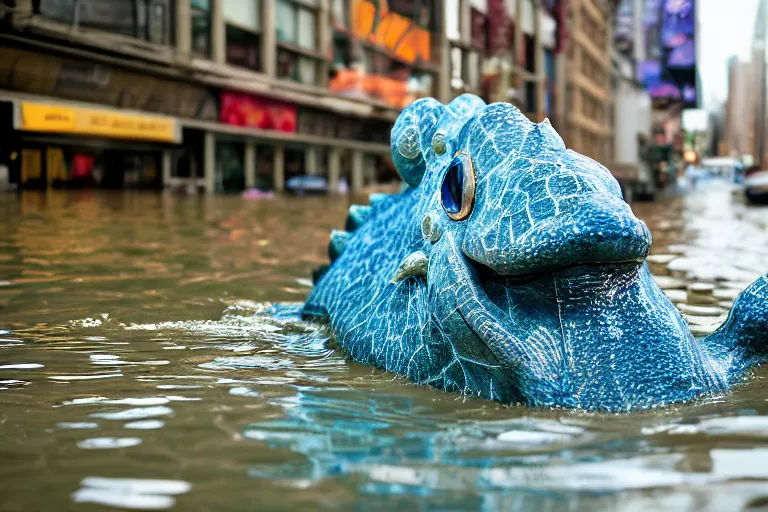 Image similar to Closeup portrait of Lapras in a flooded new york street, photograph, natural light, sharp, detailed face, magazine, press, photo, Steve McCurry, David Lazar, Canon, Nikon, focus