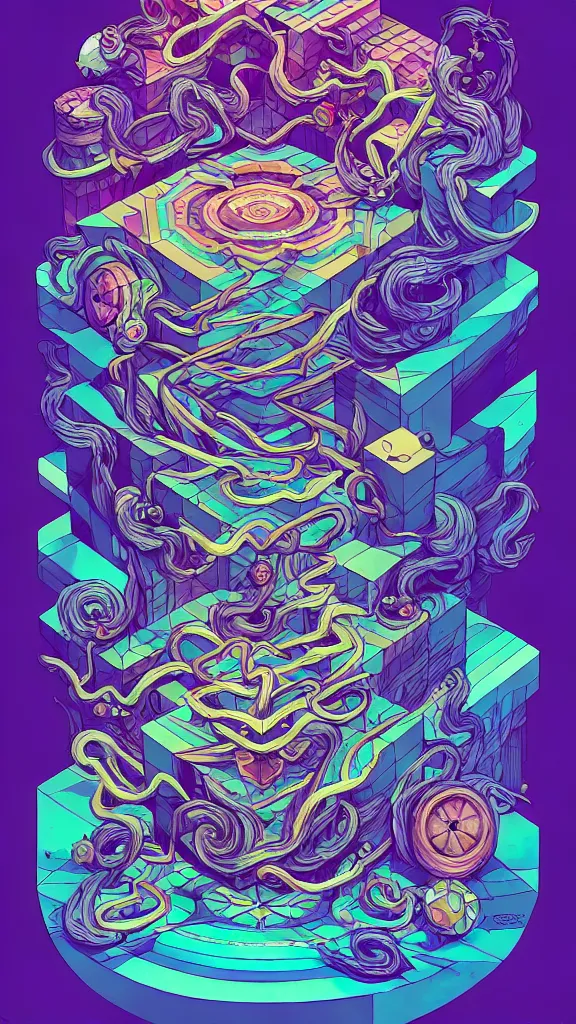 Image similar to arcane twisted turn of fate abstraction, centered award winning ink pen illustration, isometric abstract illustration by dan mumford, edited by craola, technical drawing by beeple and tooth wu, tiny details by artgerm and watercolor girl, symmetrically isometrically centered