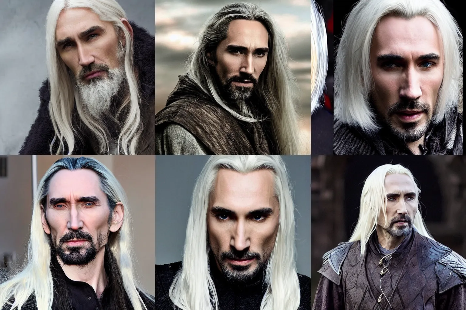 Prompt: benjen stark with long platinum blond hair