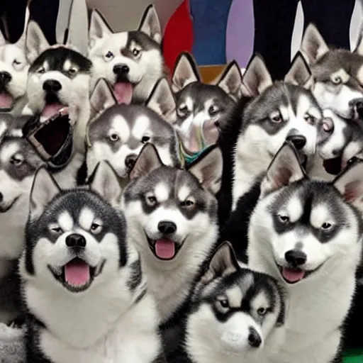 Image similar to a room filled with hundreds of huskies