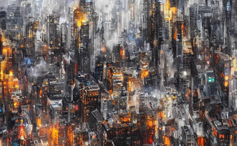 Image similar to City crashing into the Ground, digital painting, expressionistic, intricate detail, meticulous brush strokes, genius composition, masterpiece, work of art, 4k wallpaper