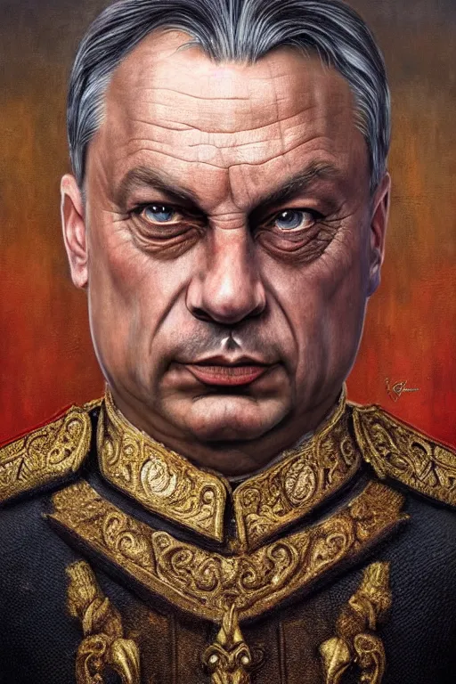 Image similar to id photo of a viktor orban in emperor outfit, art by tomasz alen kopera