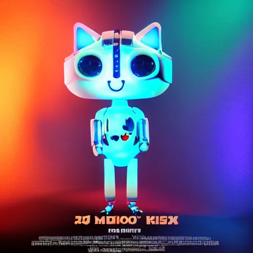 Image similar to a 3 d rendered movie of a cute robot ( ( kitten ) ). the robot has colorful led implants. polka dance contest in space. dramatic lighting. imax 7 0 mm. octane 3 d render, style of castaway ( film )