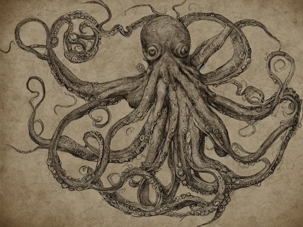 Prompt: Vitruvian Octopus by Leonardo da Vinci, fantasy, digital art, trending on artstation