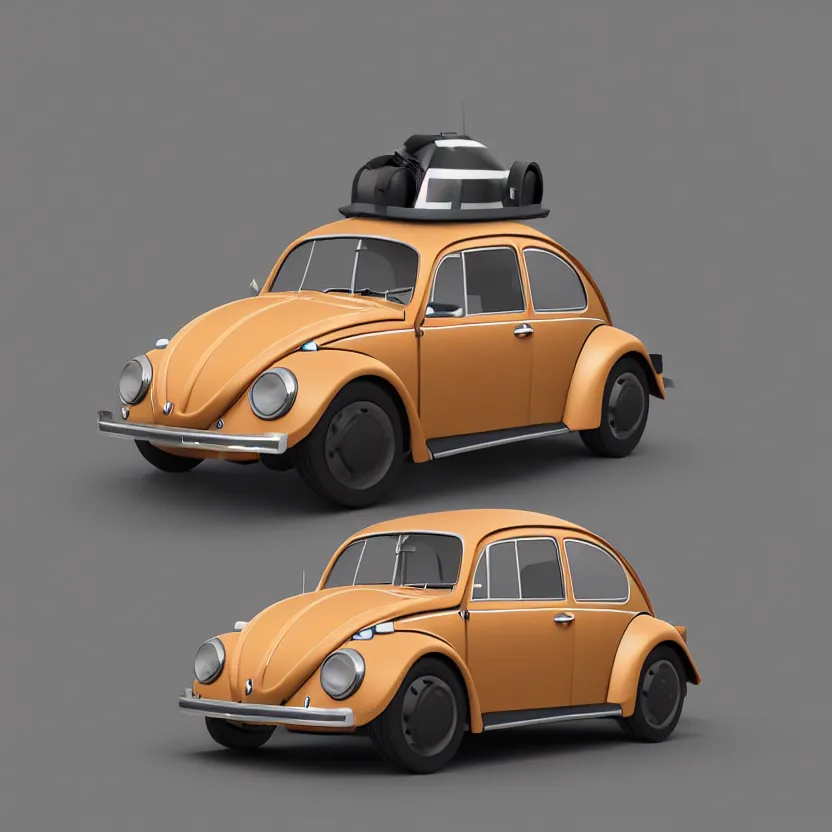 Image similar to a low poly render of a VW Beetle on a bookshelf, octane render, unreal engine 5, high quality