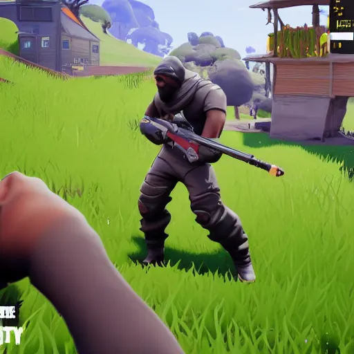 Image similar to streamer XQC playing with the new kanye west skin in fortnite gameplay, full hd 60 fps