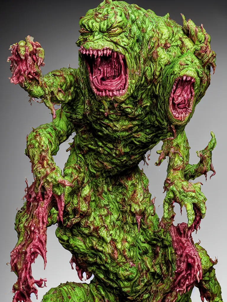 Image similar to hyperrealistic rendering, fat smooth wet cronenberg flesh monster smooth kaiju by art of skinner and richard corben and jeff easley, product photography, action figure, sofubi, studio lighting, colored gels