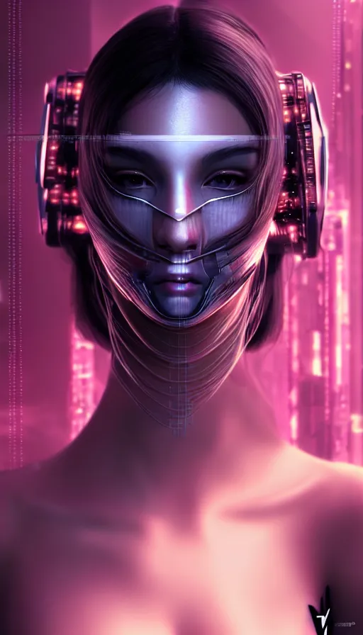 Image similar to face mask on beautiful woman face, cyberpunk art by kuno veeber, cgsociety, computer art, ultra detailed, futuristic, anime aesthetic