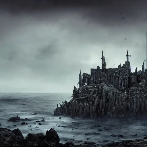 Prompt: The edge of the world, gothic art, color, eerie, horror, scary, ominous, 8k, highly detailed