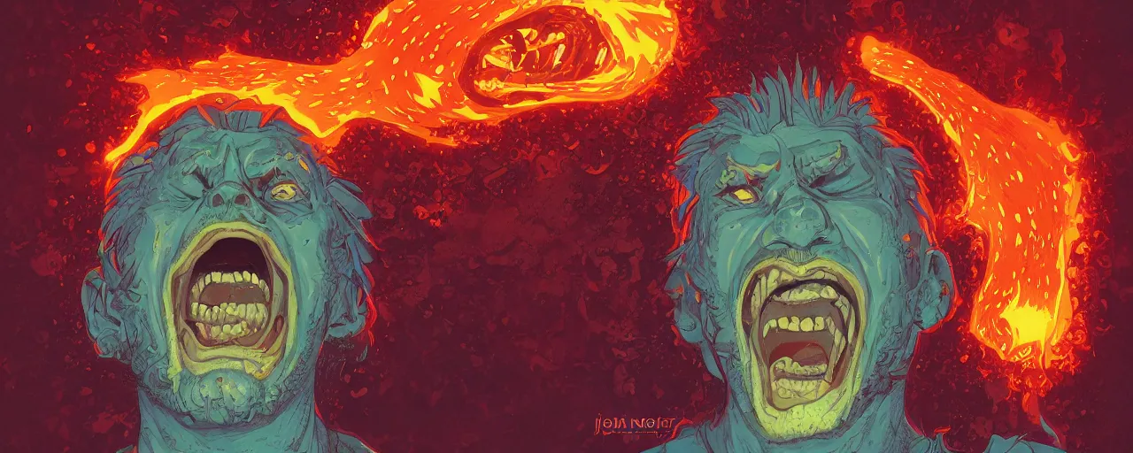 Prompt: portrait of a mad man screaming with lava bursting from the eyes, by josan gonzales, max prentis,