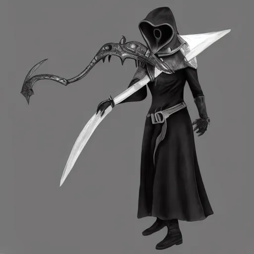 Image similar to female plague doctor donning a black hood, steel knightly armor and a white crow mask, trending on artstation