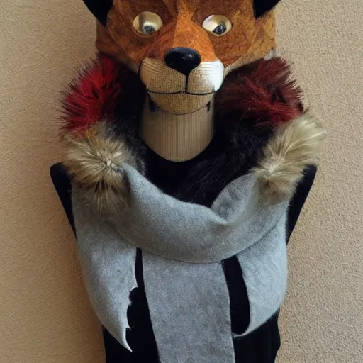 Image similar to \'fox head stole\', fashion design