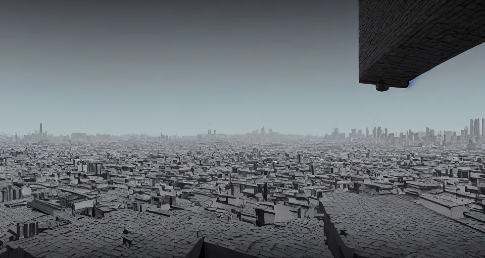 Prompt: view on brutalistic city in the horizon, in style of brutalism, detailed, sharp, 8 k