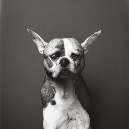 Prompt: portrait photo of pet animal imagined by irving penn, highly detailed b & w photorealistic