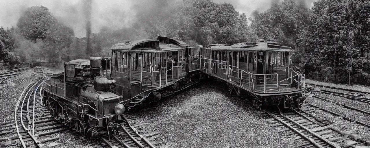 Image similar to early train built with spaghetti engines, canon 5 0 mm, cinematic lighting, photography, retro, kodachrome film