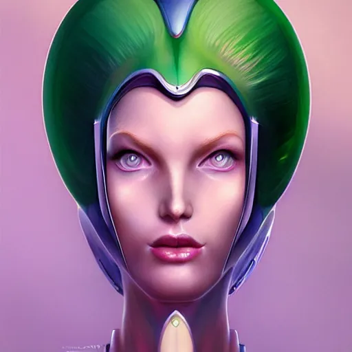 Image similar to Redhead Pleiadian alien human beautiful hybrid feminine woman, with stunning green eyes, cute symmetrical round face and a roundish nose, as a retro futuristic heroine, gorgeous digital painting, artstation, concept art, smooth, sharp focus, illustration, art by artgerm and donato giancola and Joseph Christian Leyendecker, Ross Tran, WLOP