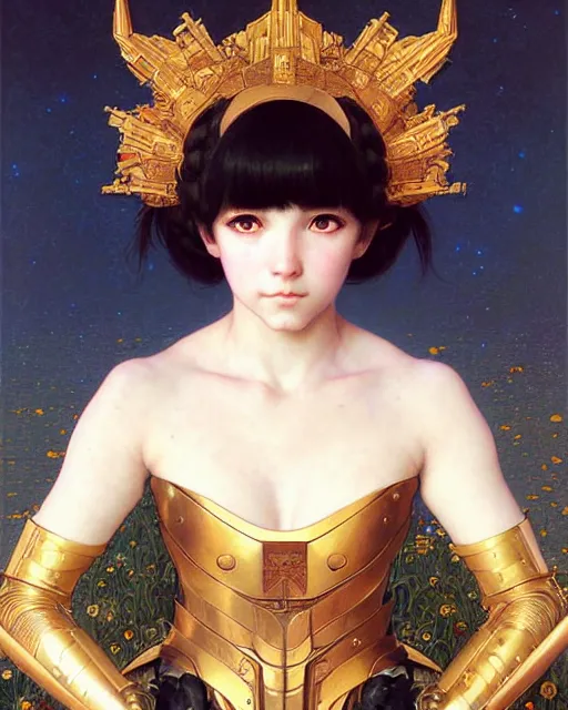 Image similar to portrait of beautiful cute young maiden girl with short white hairs in warhammer armor, art by ( ( ( kuvshinov ilya ) ) ) and wayne barlowe and gustav klimt and artgerm and wlop and william - adolphe bouguereau