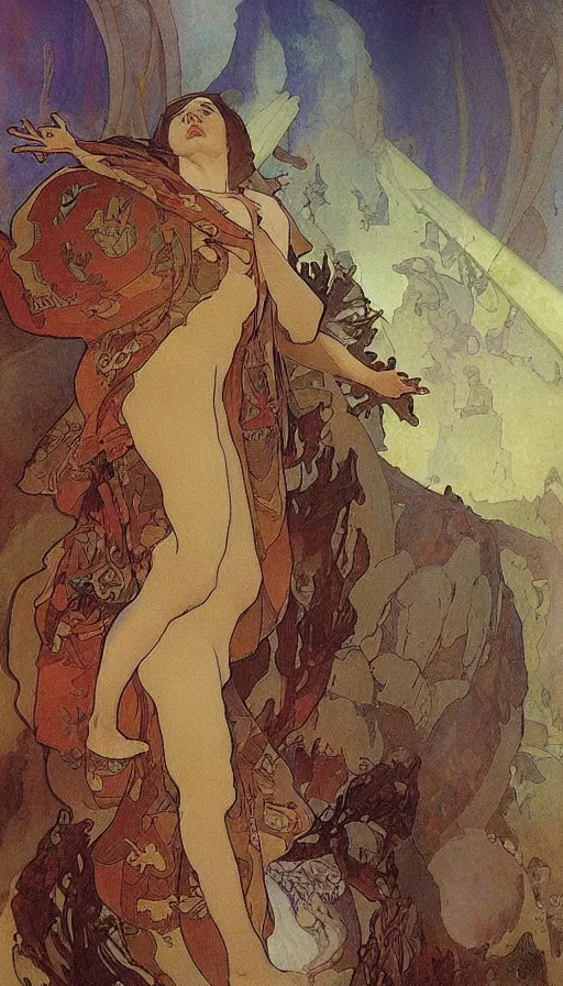 Image similar to the end of the world, by alfons maria mucha